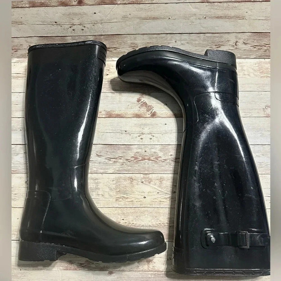 Hunter Original Gloss Tall Rain Boots Women’s Size 6 Black Galoshes - Picture 6 of 10